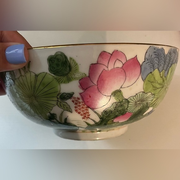 Floral Hand Painted Gold Trim Decorative Bowl Made in China Vintage - Picture 3 of 7